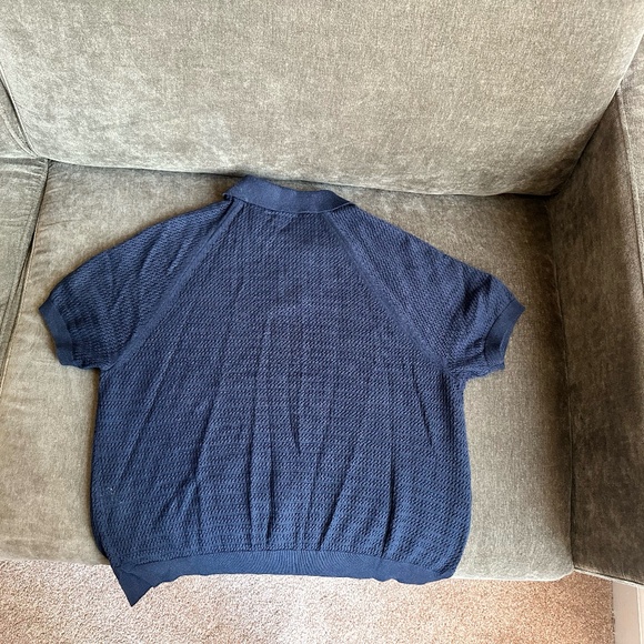 Alex Mill Open Knit Cotton/Linen Blend Sweater Polo Navy Blue XS - Picture 2 of 3